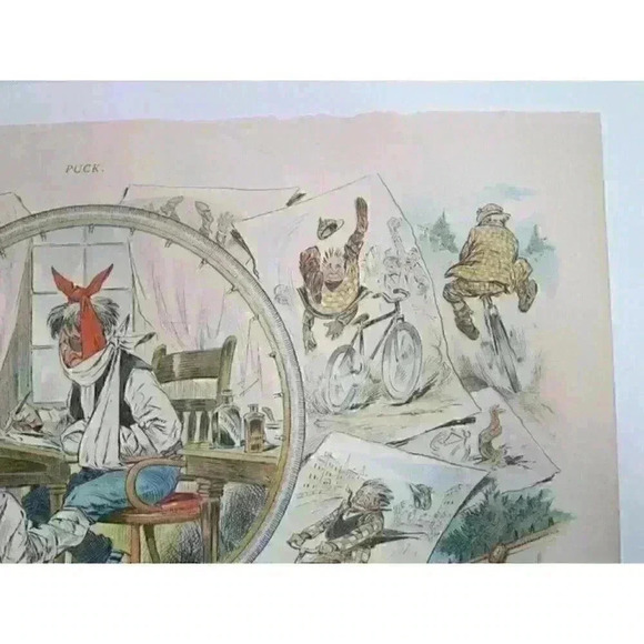 Art Print Bicycle Cartoon JS Pughe Hub Sprocket Puck Magazine Antique 1897 - Picture 4 of 12